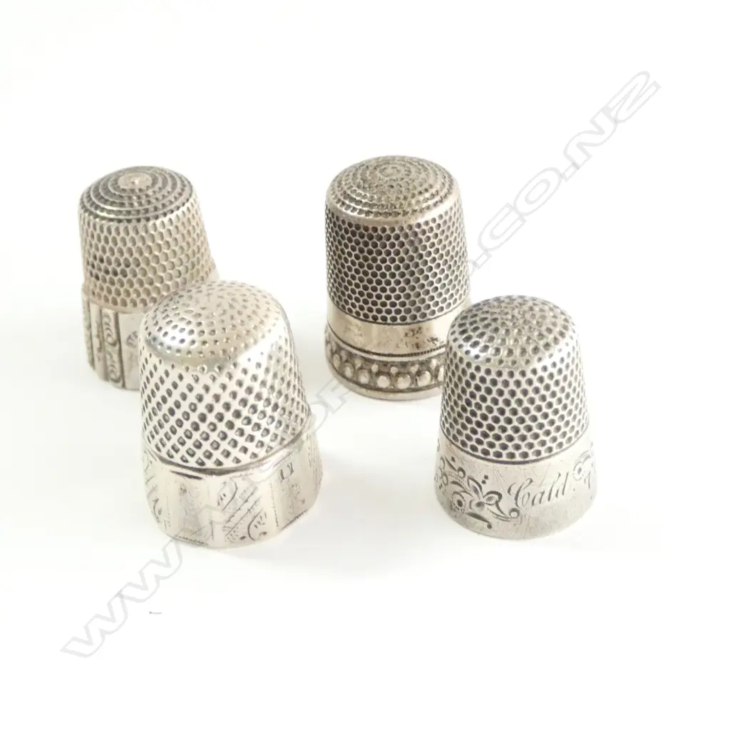 4 ANTIQUE  SILVER THIMBLES DIFFERENT DESIGNS Image 1++