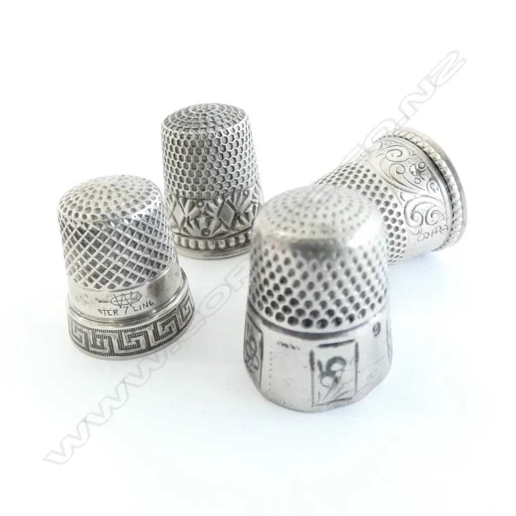 4 ANTIQUE  SILVER THIMBLES DIFFERENT DESIGNS Image 1++
