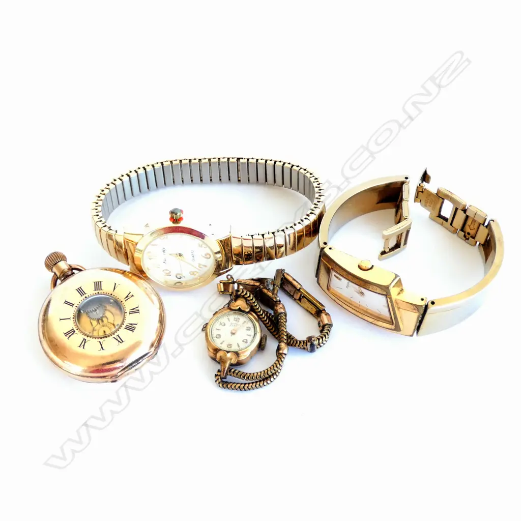 4 VINTAGE GOLD PLATED WATCHES  AS IS Image 1++