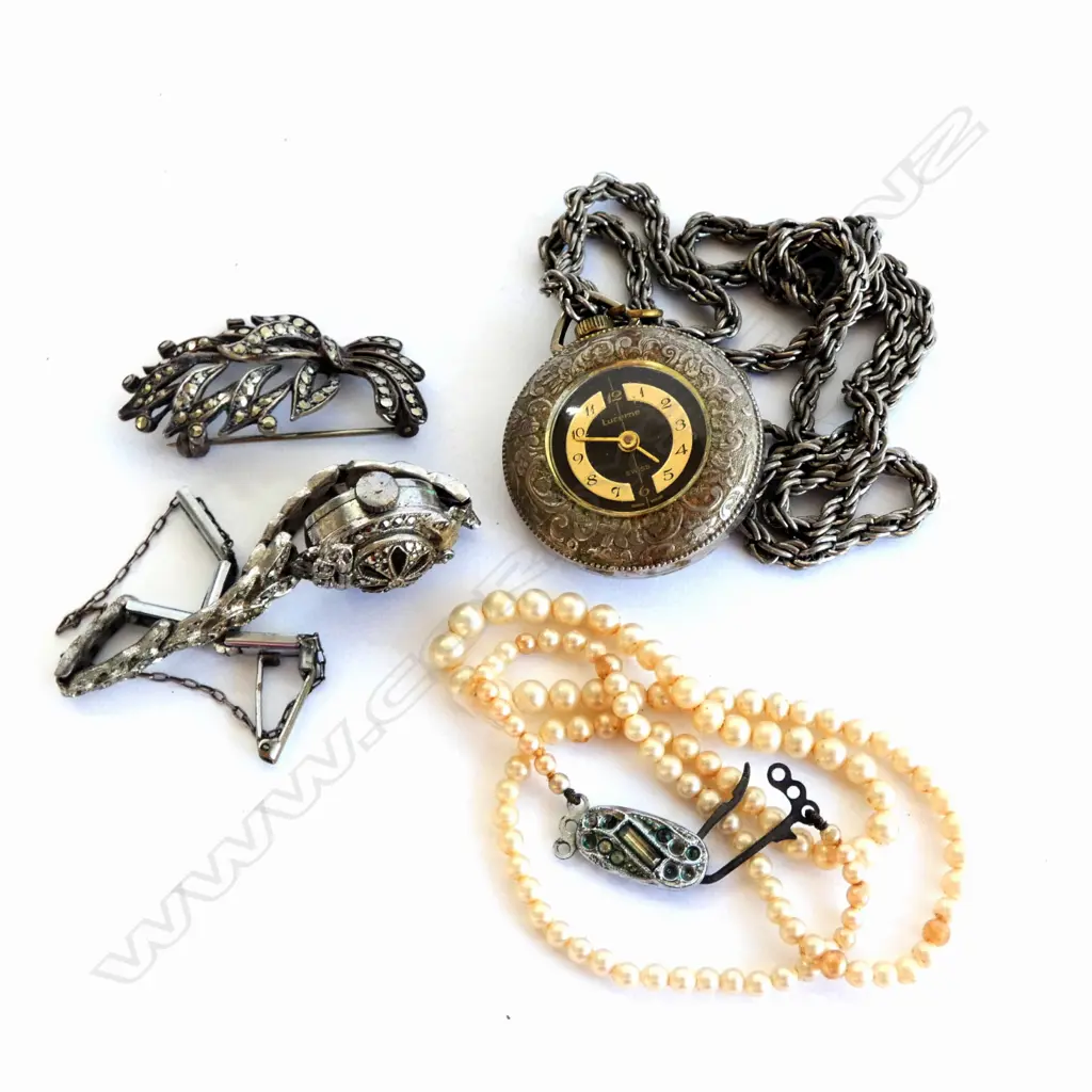 SILVER MARCASITE WATCH & BROOCH + WATCH ETC... Image 1++