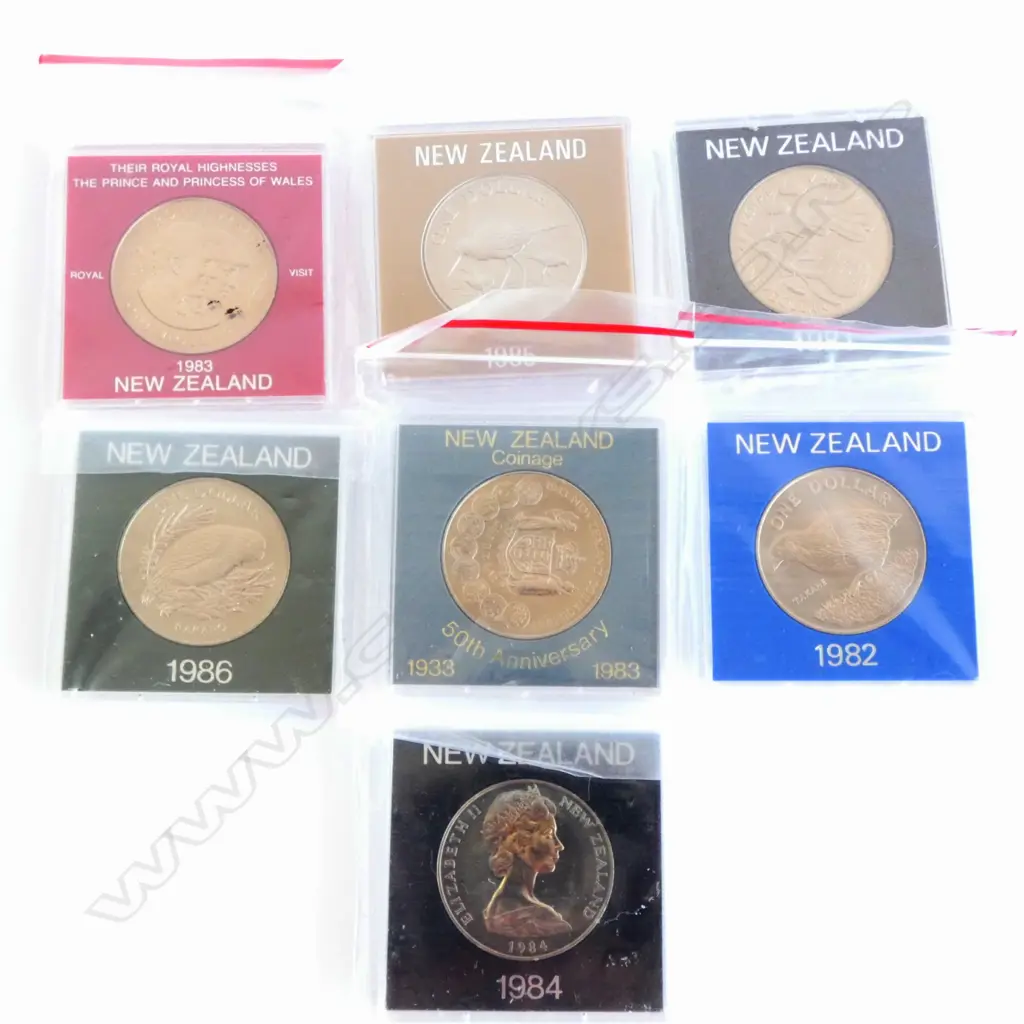 SIX NZ DOLLAR COMMEMORATIVE COINS '81 - '86 & '83 CHARLES & DI Image 1++