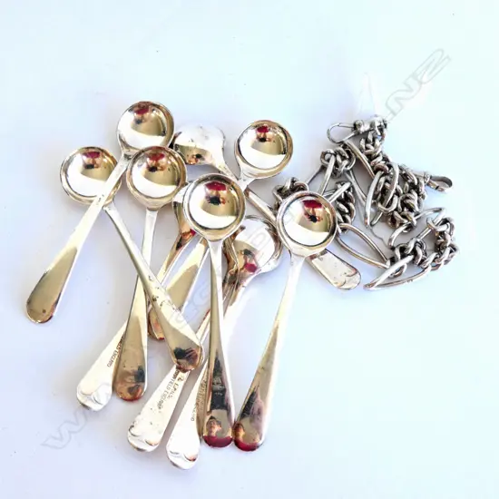 STG SILVER CHAIN 390MM 42 GRAMS + 10 SILVER PLATE SALT SPOONS 