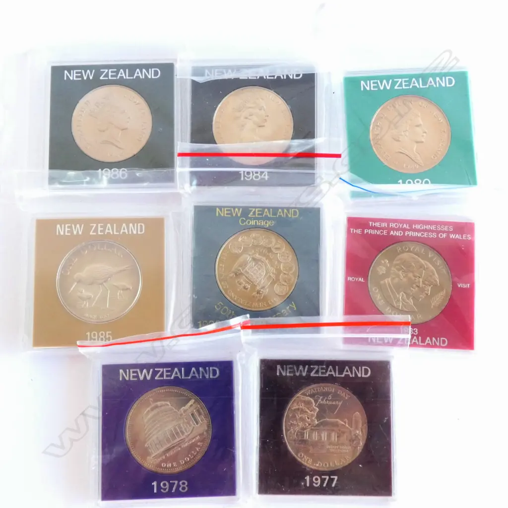 SEVEN NZ DOLLAR COMMEMORATIVE COINS '77/'78 - '80/83 - '86 & '83 CHARLES & DI Image 1++