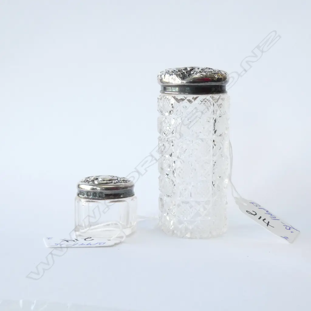 2 SILVER TOPPED VANITY JARS. BIRM. 1899 & 1901... Image 1++