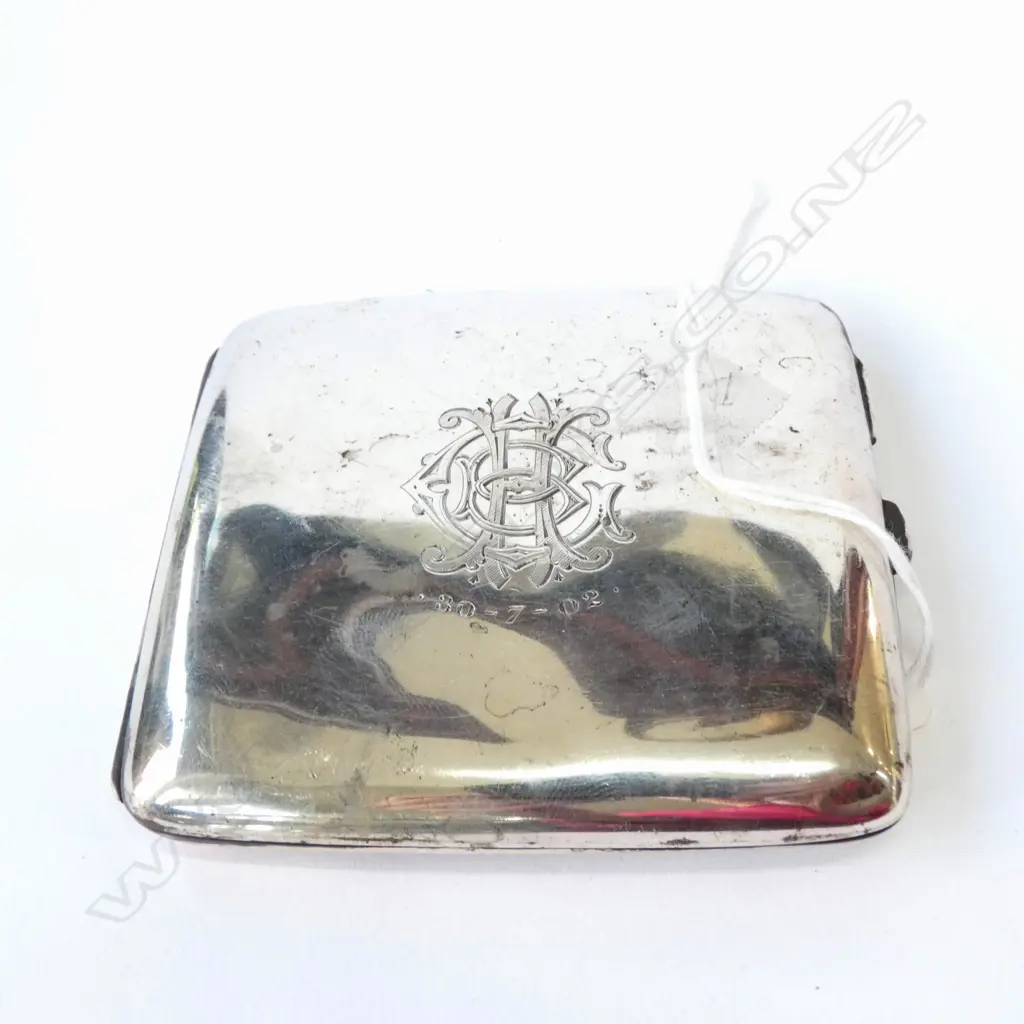 SILVER CIGARETTE CASE SQUARE BIRM. 1901. 99gms. Shaped for the hip. Push button release Image 1++
