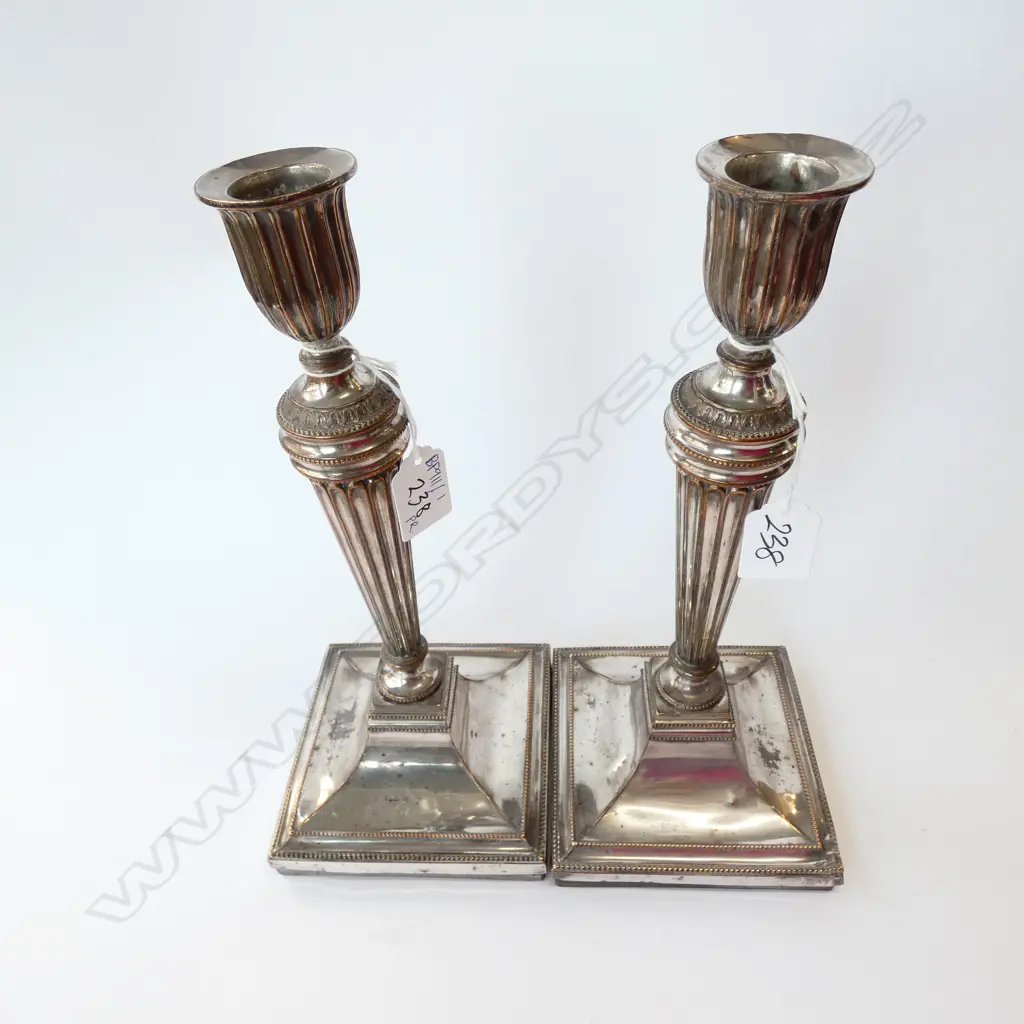 PR VICTORIAN SILVER OVER COPPER CANDLESTICKS H. 290MM Image 1++