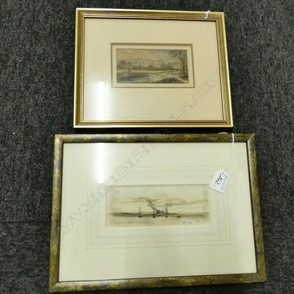 2 ARTWORKS; ARTIST UNKNOWN W/C 1863 & AUCKLAND HARBOUR 165 X 60MM IMAGE  Image 1++