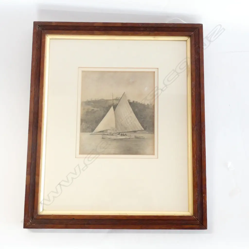 ARTIST UNKNOWN MULLET BOAT ON AUCKLAND HARBOUR W/C 400 X 340MM FRAME Image 1++
