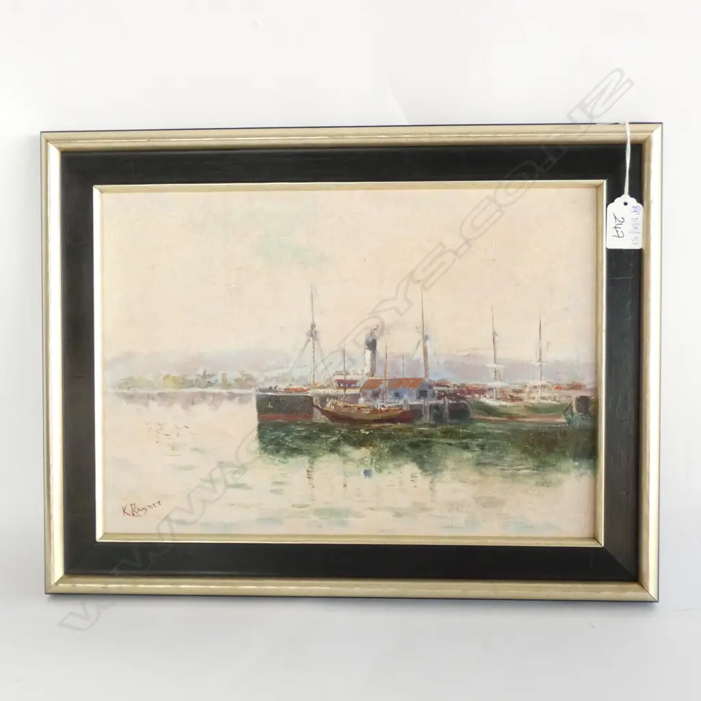 K RAYNER AUCKLAND WHARVES SCENE OIL ON BOARD 345 X 240MM Image 1++