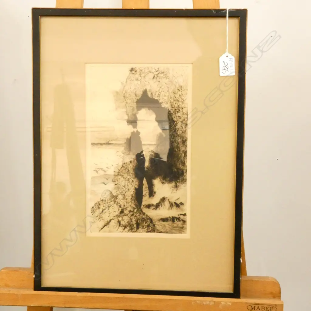 TREVOR LLOYD? ETCHING ROCKY COASTAL SCENE 160 X 275 IMAGE SIZE Image 1++