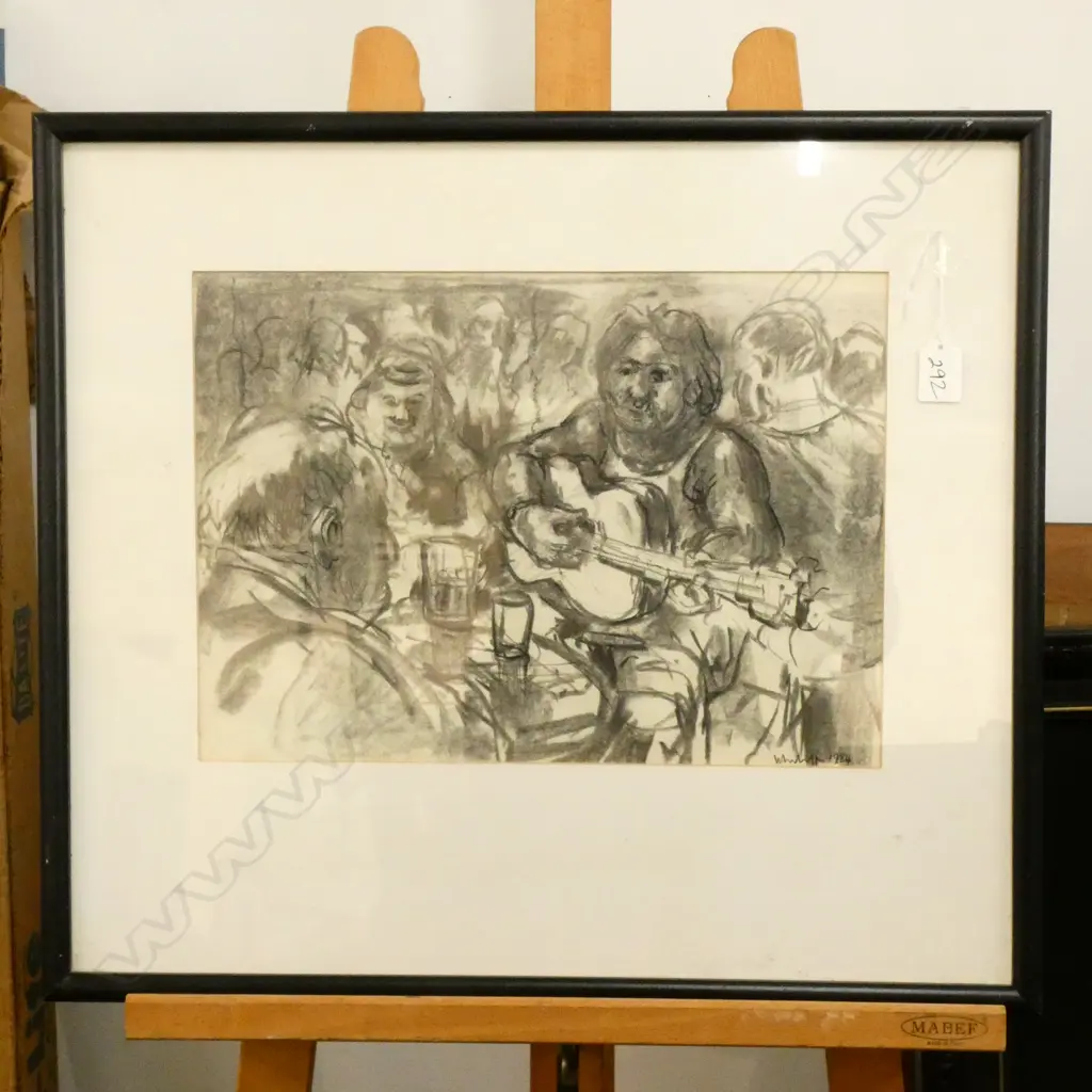 GREG WHITECLIFFE CHARCOAL GUITAR PLAYER IN TAVERN Image 1++