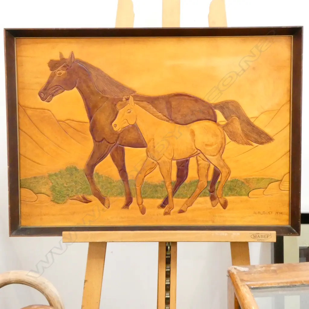 N.AUGUST WOODEN CARVED HORSE PAINTING 1979 400X630 Image 1++