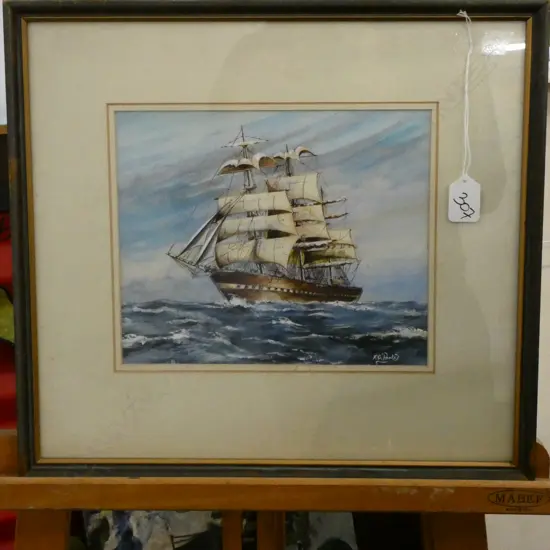 A VINTAGE WATERCOLOUR OF A SHIP SCENE SIGNED F C ROOTS 415mm