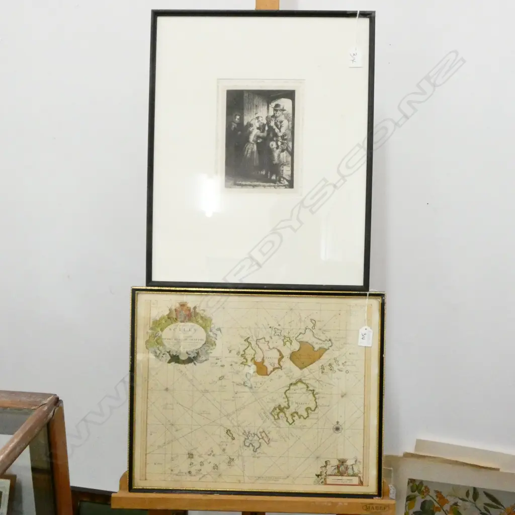 G. B. O'NEILL FRAMED ENGRAVING 500 X 400MM FRAME + MAP OF ISLANDS OF SCILLY Image 1++