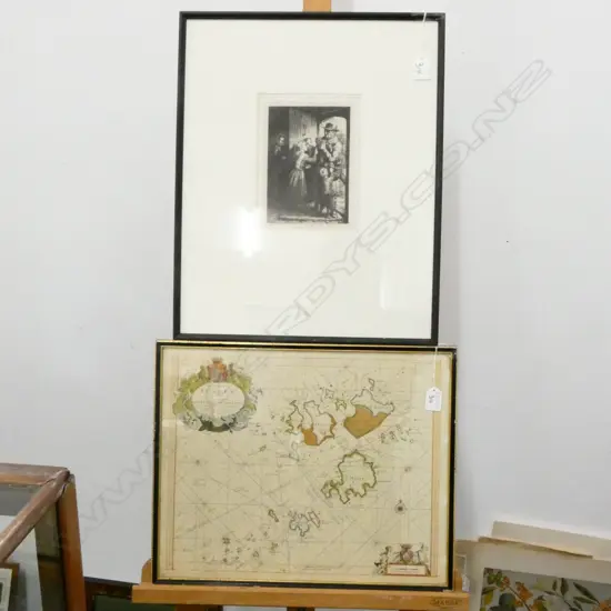 G. B. O'NEILL FRAMED ENGRAVING 500 X 400MM FRAME + MAP OF ISLANDS OF SCILLY