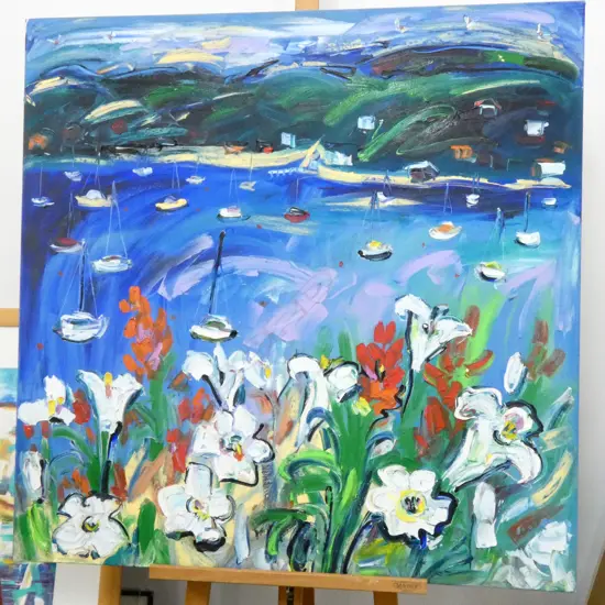 NADA HERMAN-WITKAMP 'LILLIES OVER PITTWATER' OIL 2004 1 X 1M