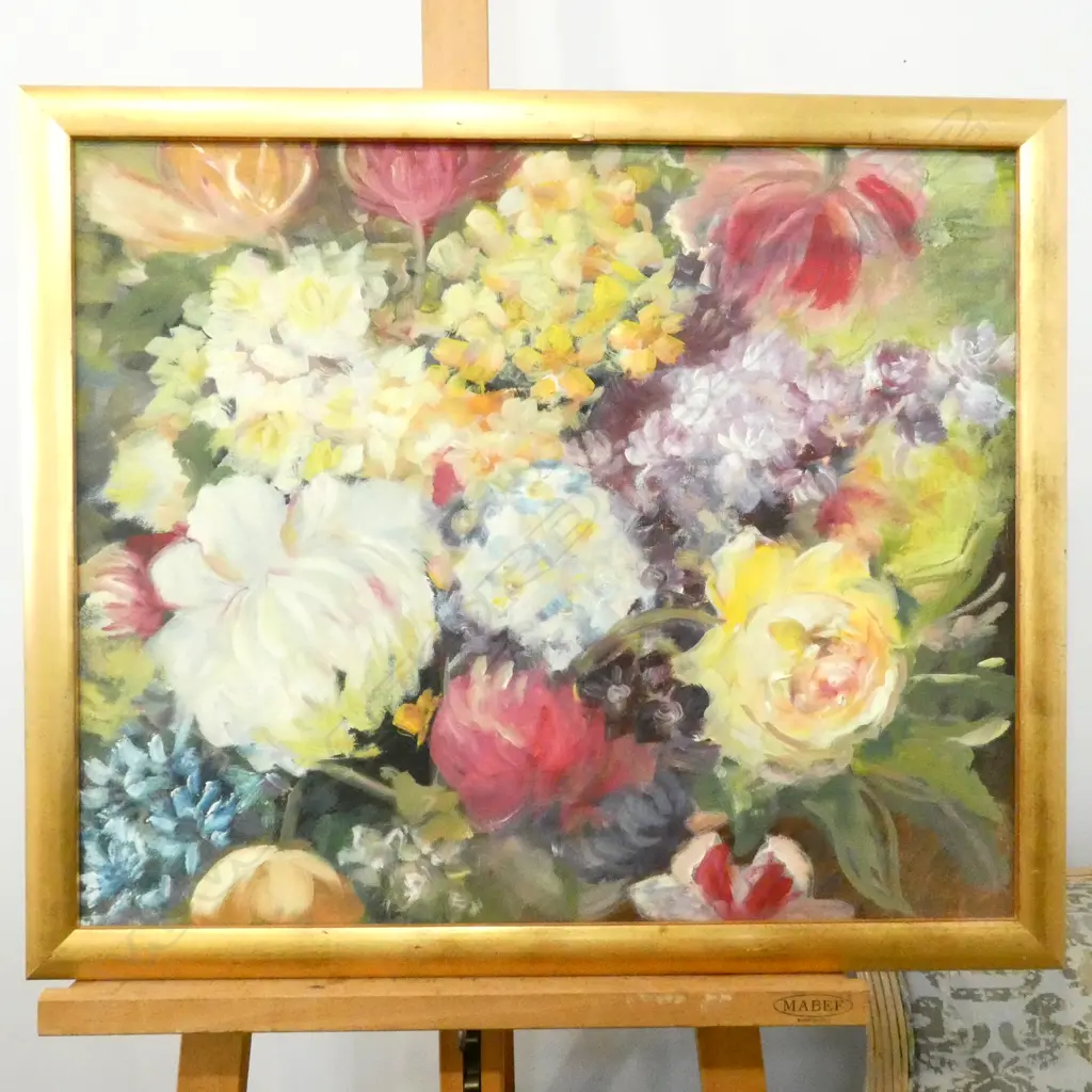 ARTIST UNKNOWN FLORAL STILL LIFE OIL ON BOARD GILT FRAME 600 X 490MM Image 1++