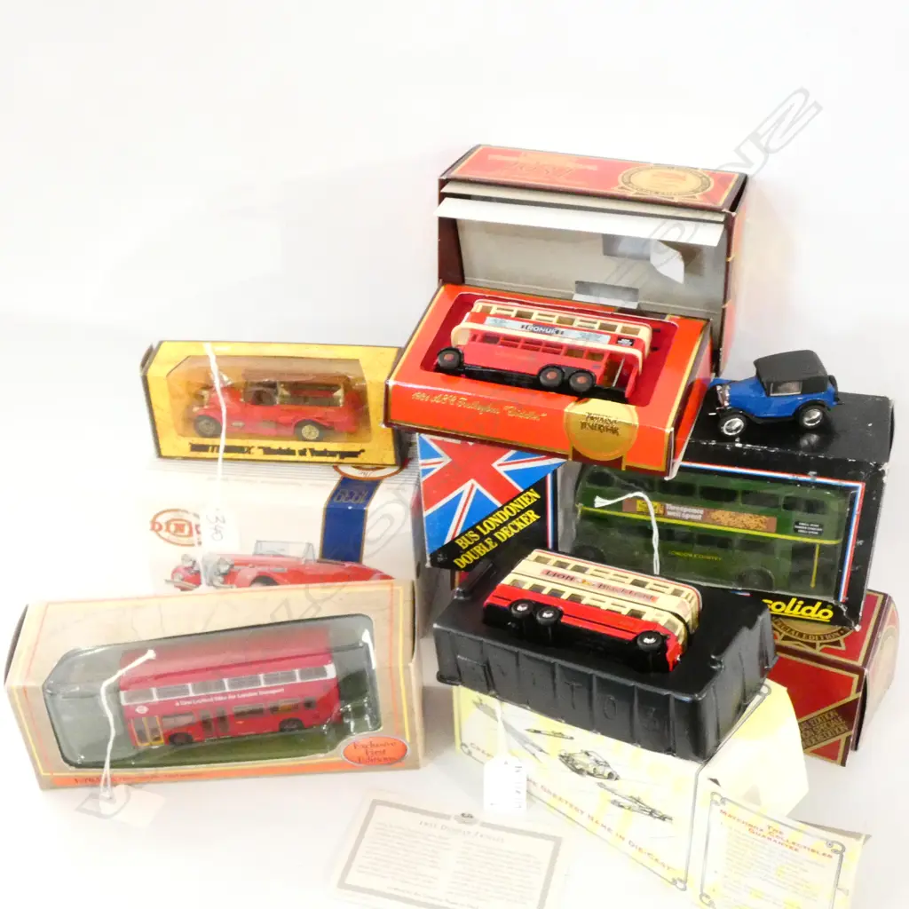 7 ASST. BOXED BUSES; 3 MATCHBOX MODELS OF YESTERYEAR, DINKY ETC Image 1++