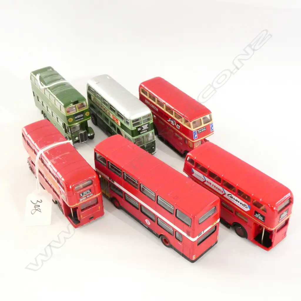 6 ASST. DOUBLE DECKER BUSES; 4 RED, 2 GREEN Image 1++