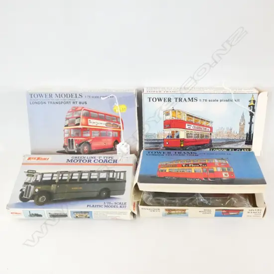 4 1:76 SCALE MODEL BUS KITS; 3 TOWER TRAMS + KEIL KRAFT