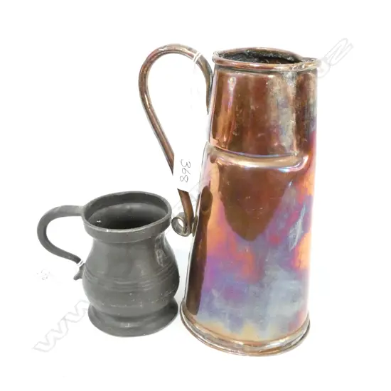OLD PEWTER MUG & COPPER JUG