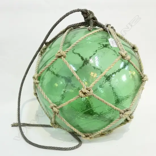 OLD LARGE GLASS FISHING FLOAT WITH NETTING Dia.380mm