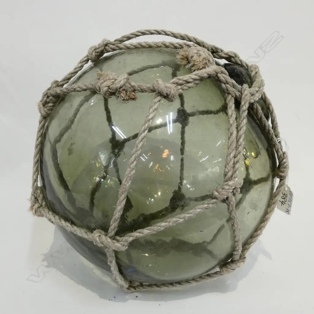 OLD GLASS FISHING FLOAT WITH NETTING Dia.300mm Image 1++