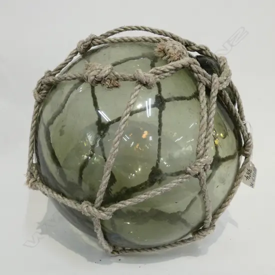 OLD GLASS FISHING FLOAT WITH NETTING Dia.300mm