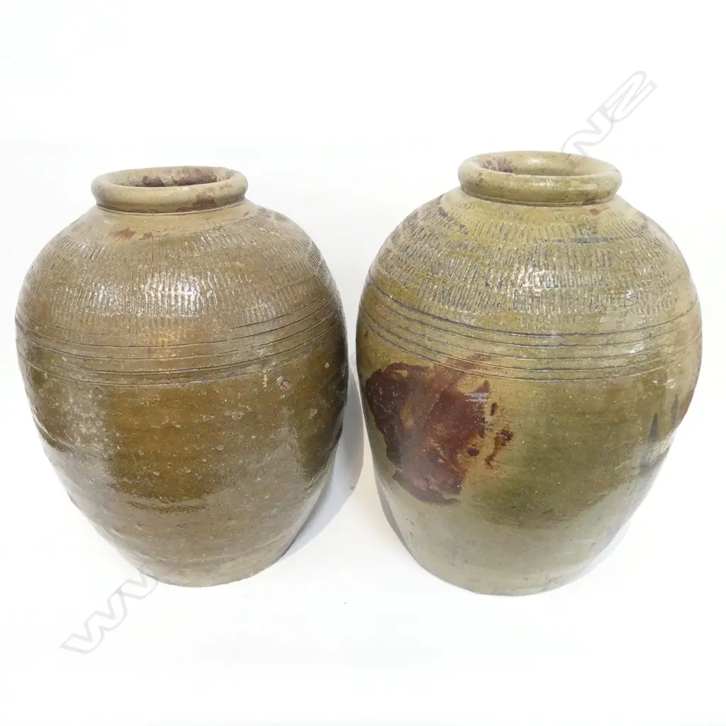 A PAIR OF CHINESE WINE STORAGE POTS 450mm TALL Image 1++
