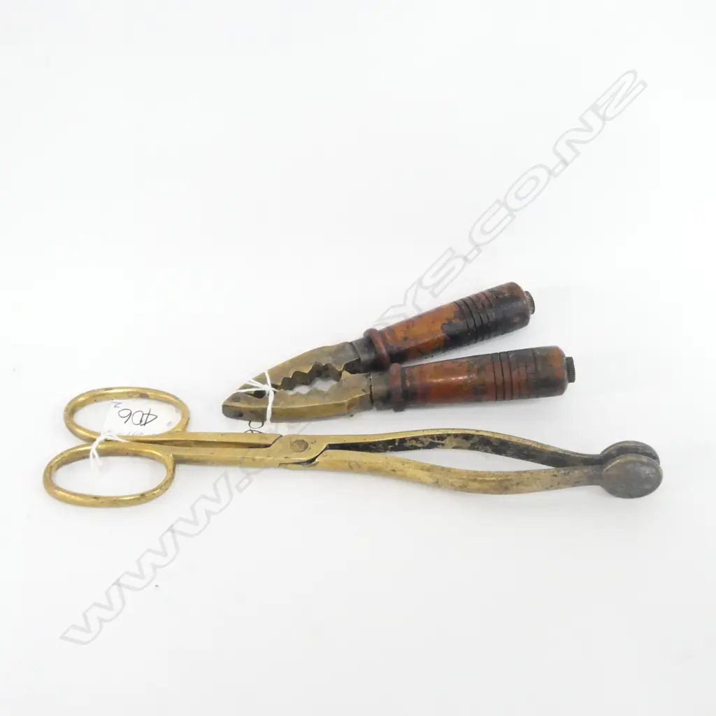 OLD BRASS FIRE TONGS + NUT CRACKER Image 1++