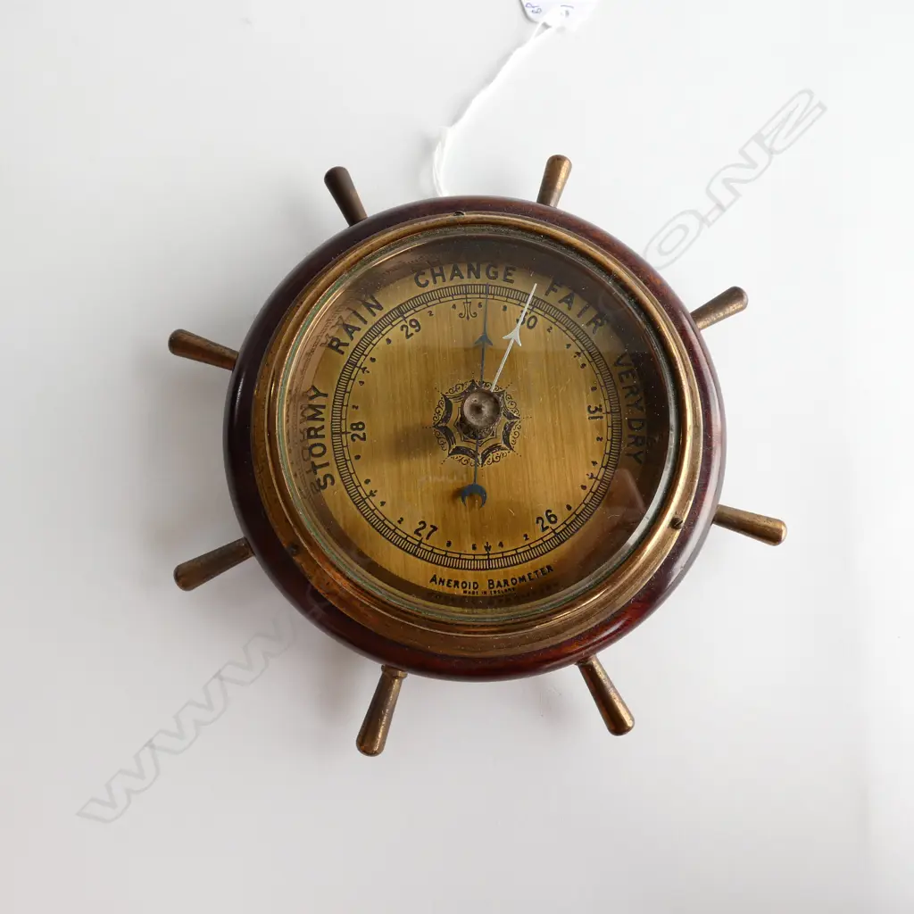 BRASS ANEROID SHIP'S WHEEL BAROMETER  DIA. 180mm Image 1++