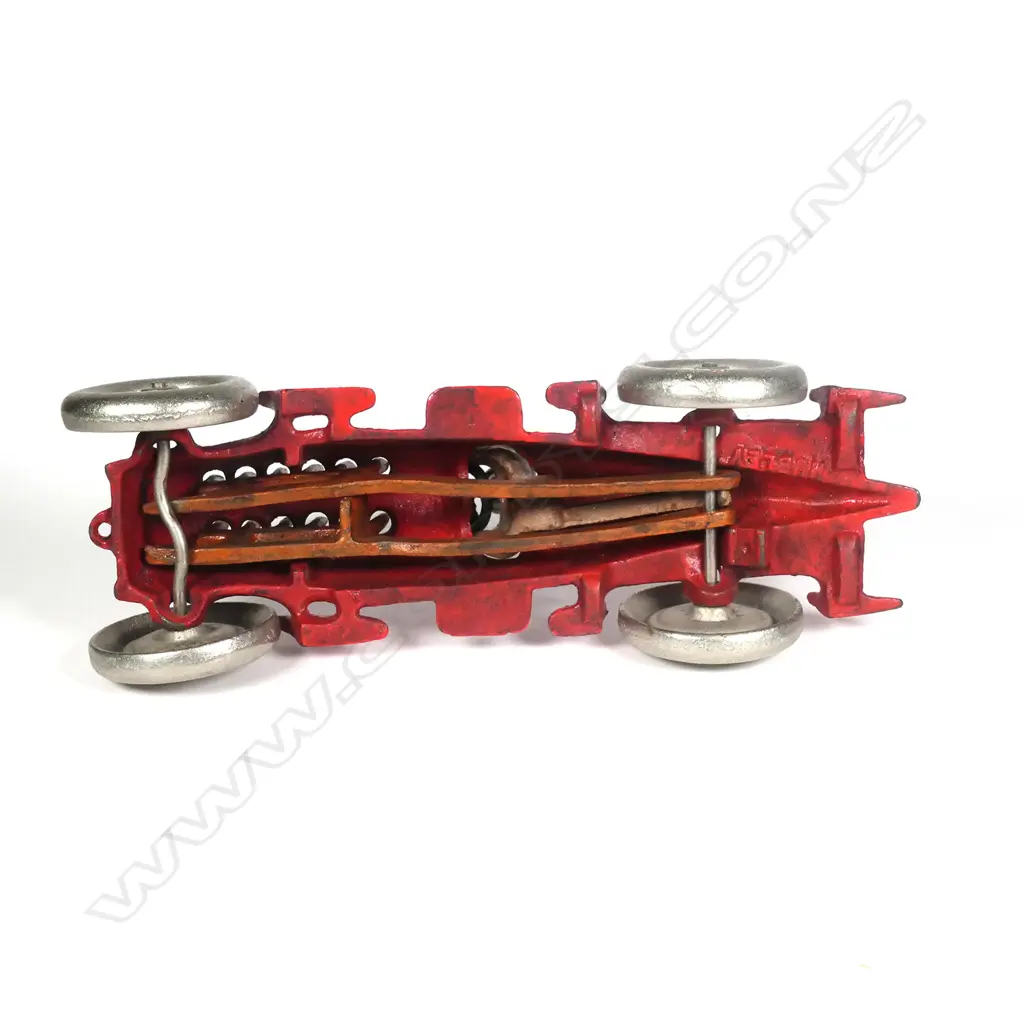 CAST IRON FIN TAIL RACER w ARTICULATED 12 CYLINDER ERUPTING  FLAMES, MARKED HUBLEY (OLD/REPRO?) Image 1++