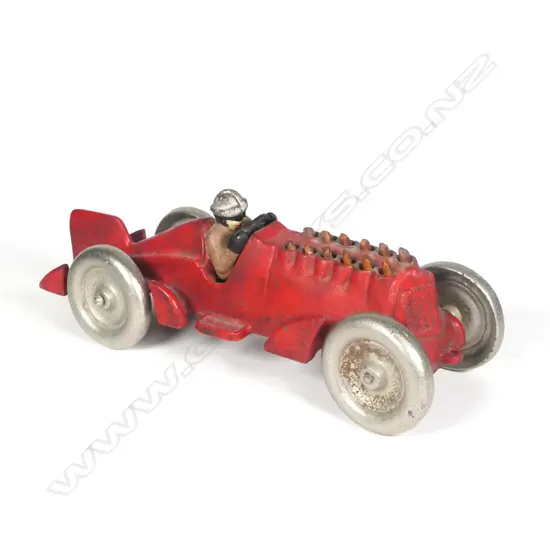 CAST IRON FIN TAIL RACER w ARTICULATED 12 CYLINDER ERUPTING  FLAMES, MARKED HUBLEY (OLD/REPRO?)