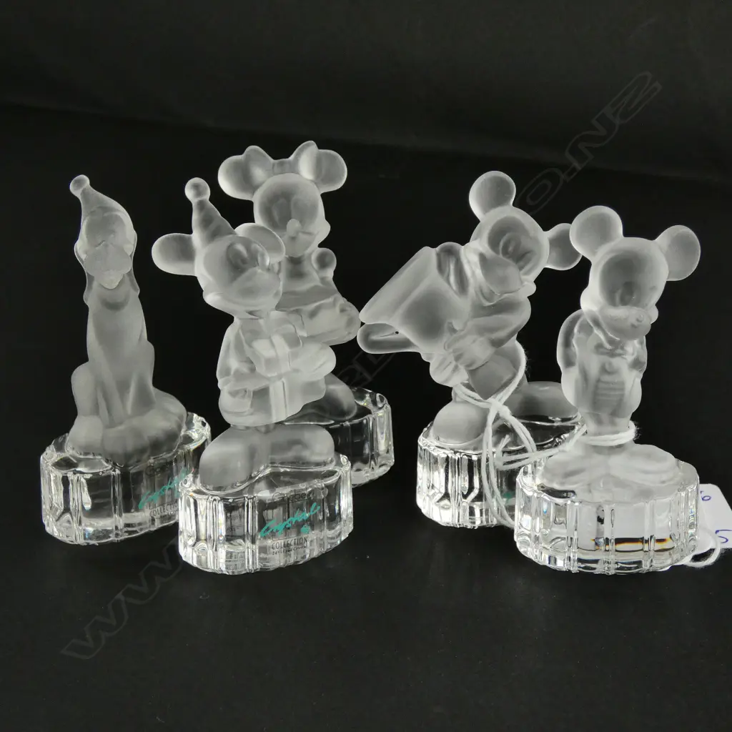 5xGOEBELS CRYSTAL DISNEY FIGS : MICKEY MOUSE PARTY, MINNIE PARTY, PLUTO PARTY. MICKEY TROPHY, MICKEY HANDS IN POCKETS Image 1++