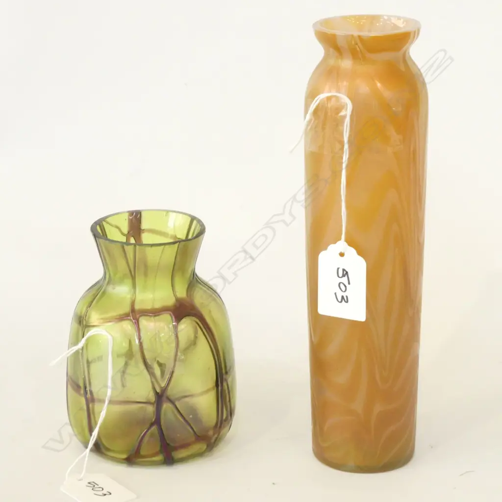 ART NOUVEAU VASE MANNER OF TIFFANY FAVRILLE H. 210MM + ANOTHER LOETZ STYLE (RIM GROUND) Image 1++