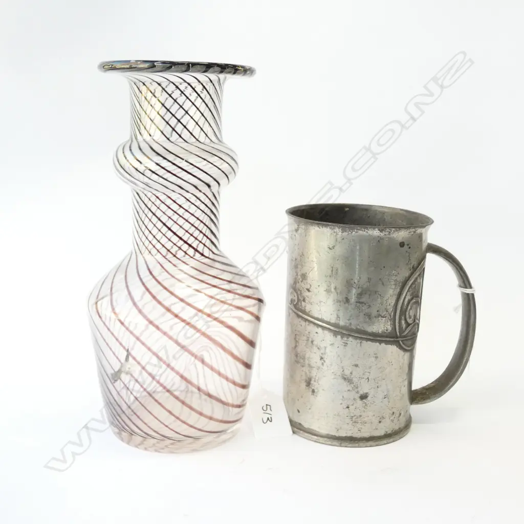 VICTORIAN CARAFE AF + TUDRIC STYLE PEWTER MUG H.  Image 1++