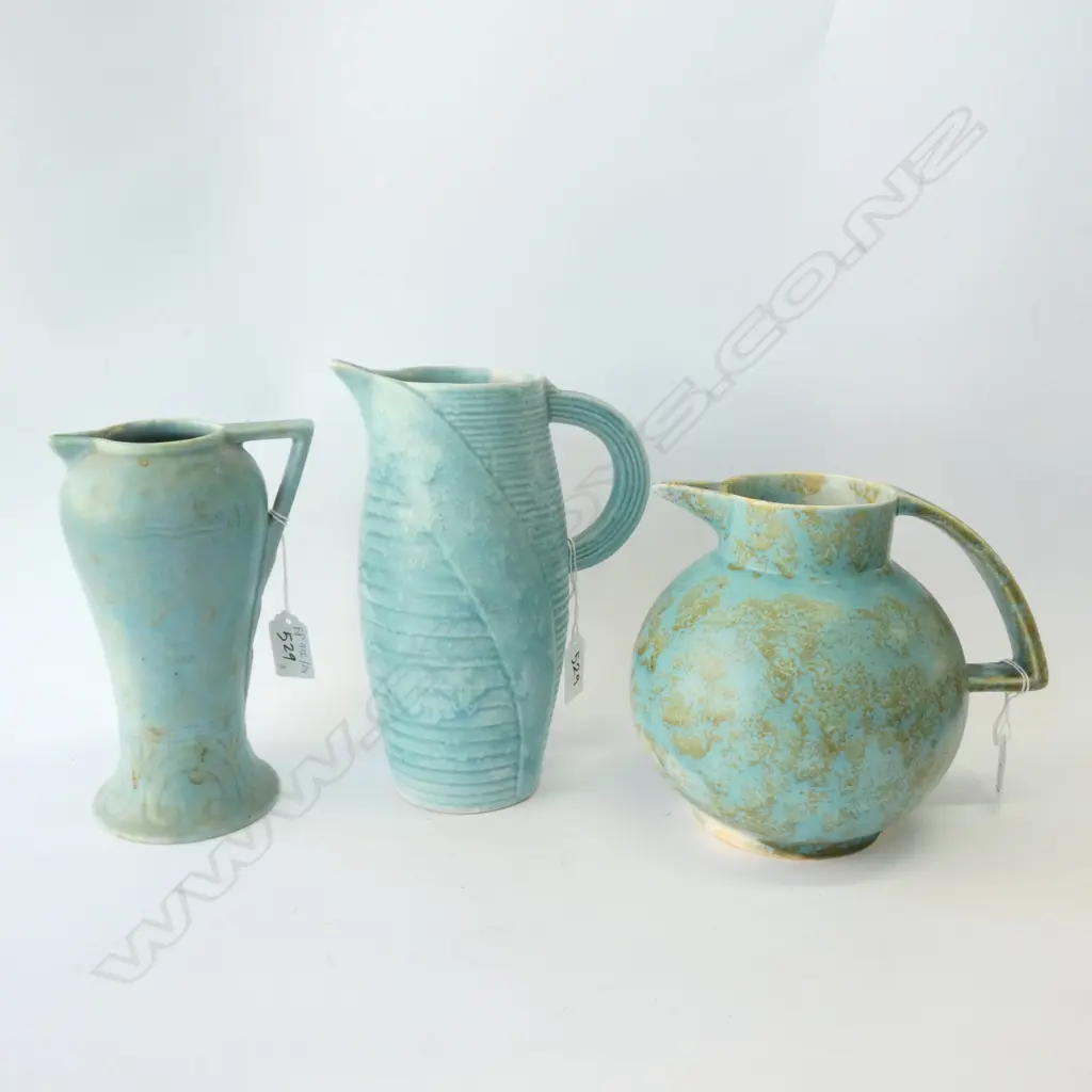3 BLUE ART DECO JUGS H. 220MM Image 1++
