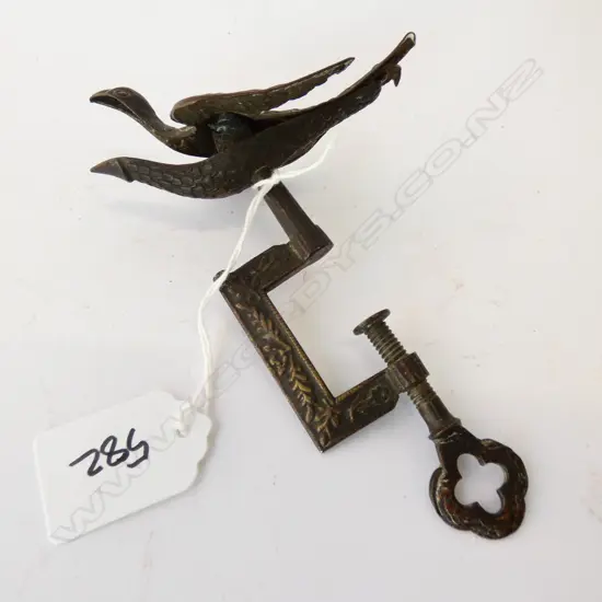 LATE 19thC GILT METAL BIRD SEWING CLAMP 