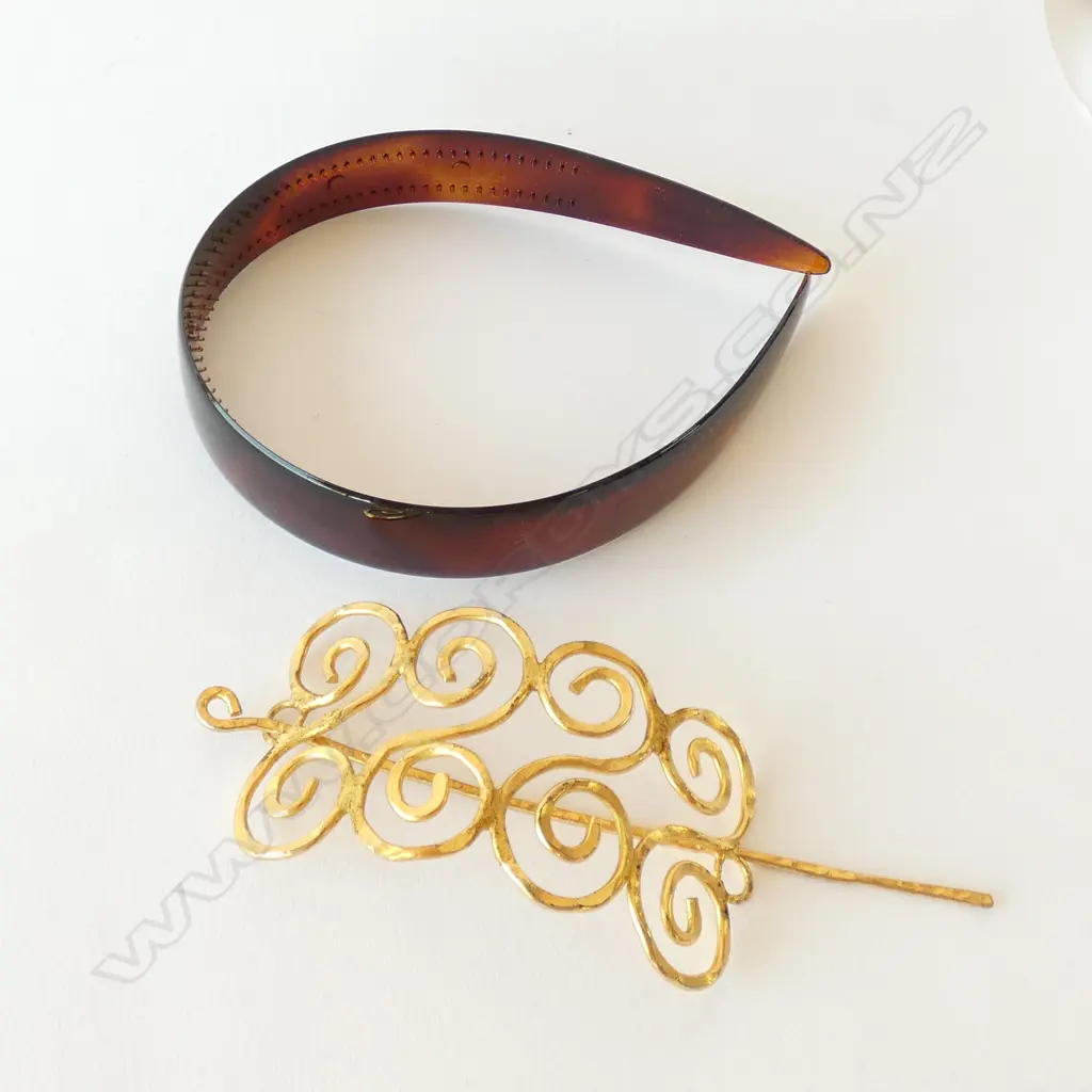 GILDED HAIR CLIP AND ITALIAN SIMULATED TORTOISESHELL HAIR BAND Image 1++