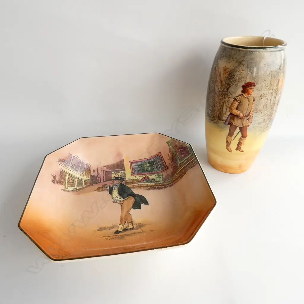 R/DOULTON DICKENSWARE OCTAGONAL BOWL, MR PICKWICK W.220mm + "ORLANDO' VASE H.200mm Image 1++