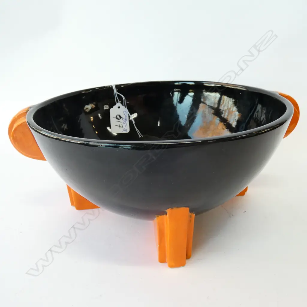CLARICE CLIFF 'ODILON' BOWL ORANGE & BLACK Image 1++