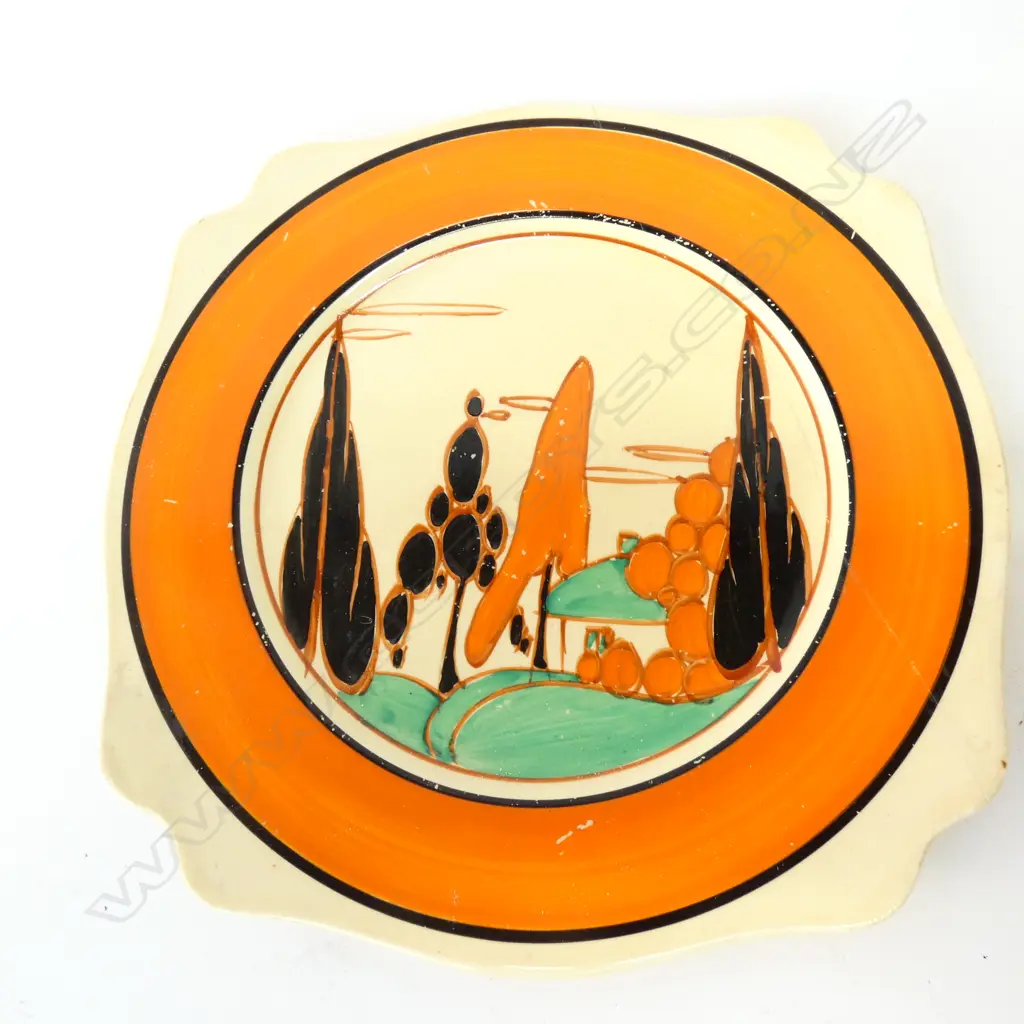CLARICE CLIFF HANDPAINTED FANTASQUE BIZARRE PLATE AF CRACKED 210MM DIA Image 1++