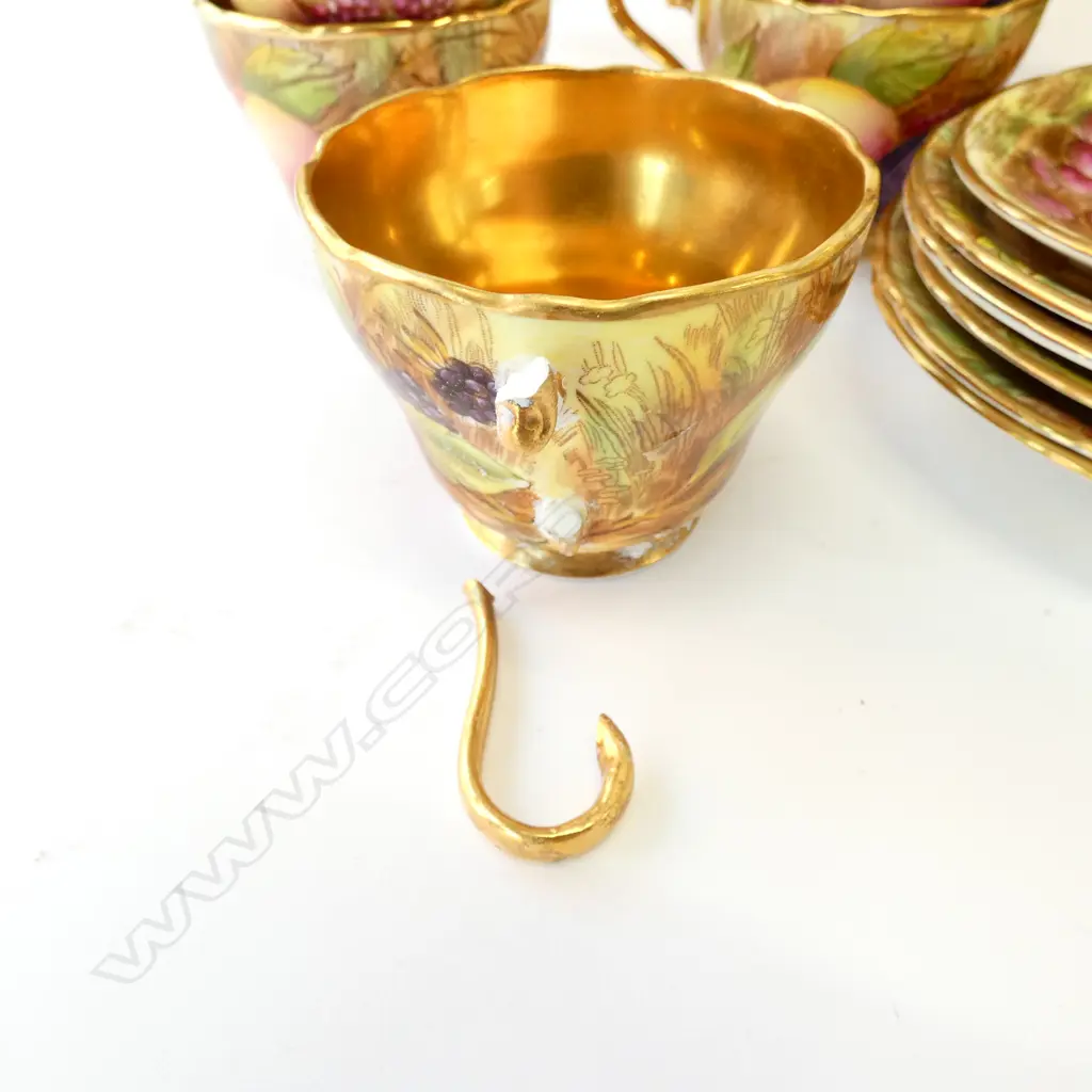 15 PCE AYNSLEY ORCHARD GOLD COFFEE SERVICE ONE CUP HANDLE AF Image 1++