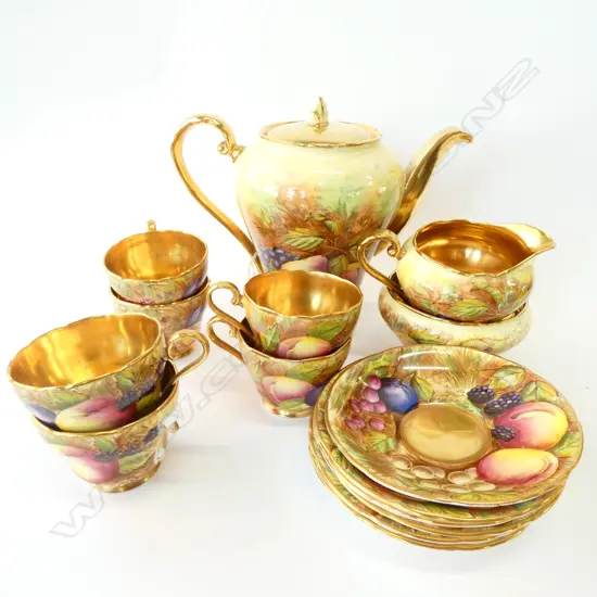 15 PCE AYNSLEY ORCHARD GOLD COFFEE SERVICE ONE CUP HANDLE AF