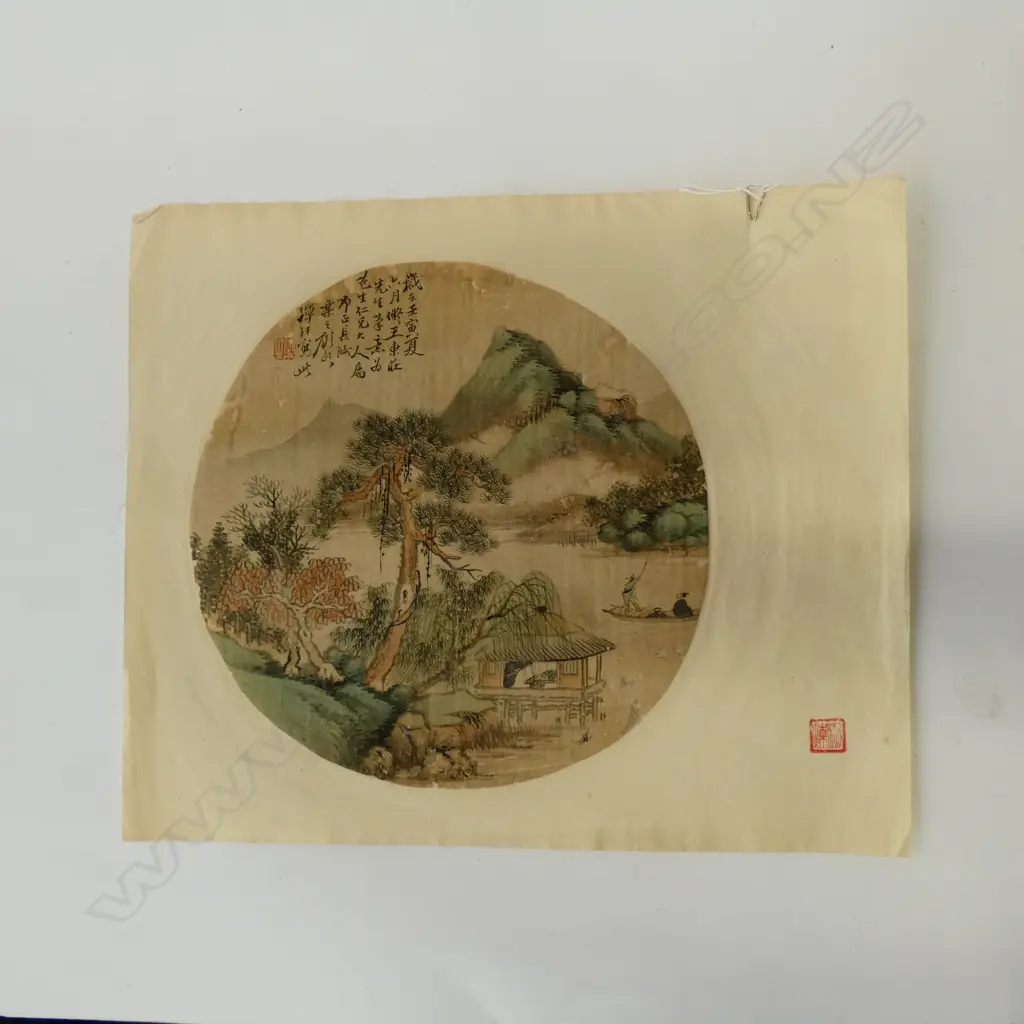 CHINESE W/C CIRCULAR EXTENSIVE COASTAL LANDSCAPE Image 1++