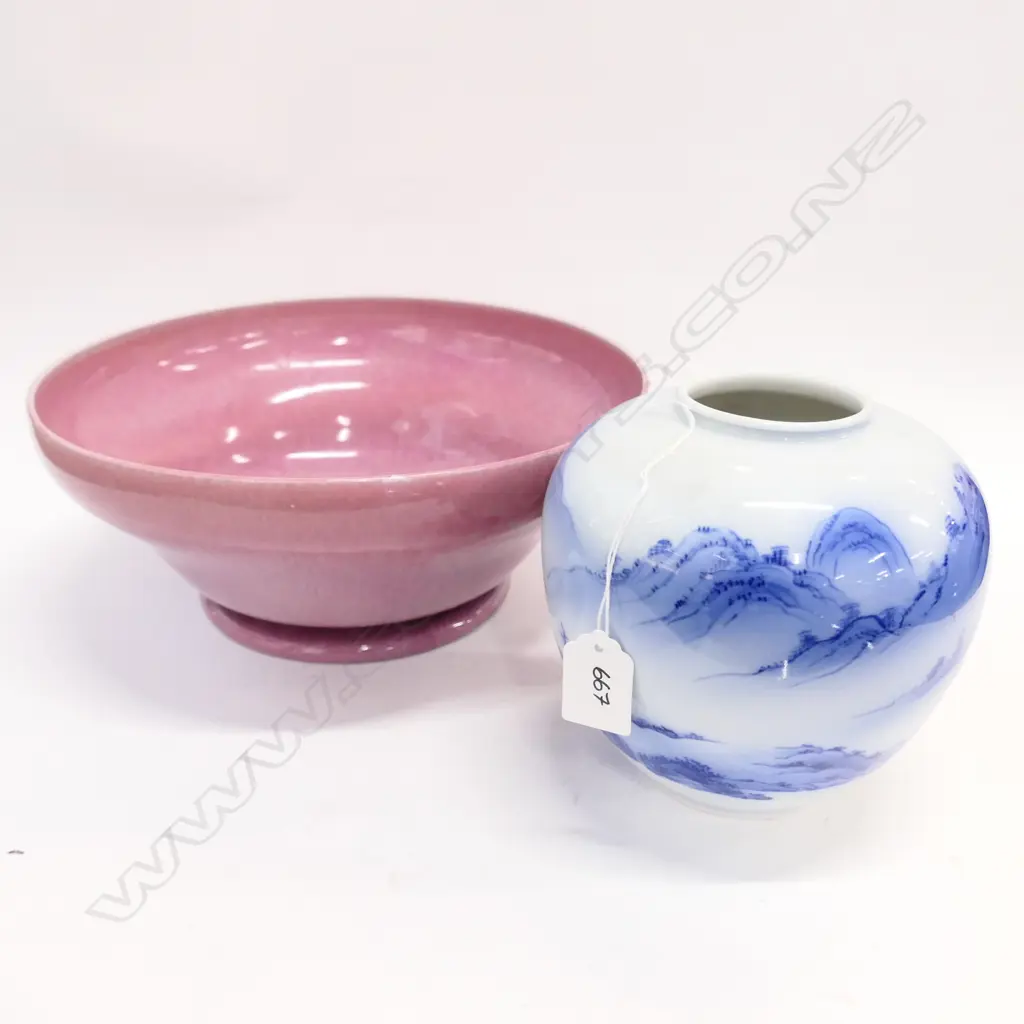 RUSKIN POTTERY BOWL 280MM DIA AF + B/W VASE  Image 1++