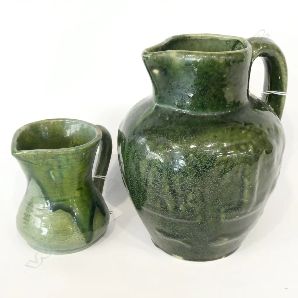 2 GREEN JUGS; BRIAR GARDENER & LUKE ADAMS H. 200MM Image 1++
