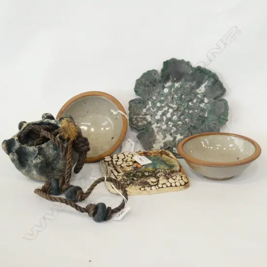 ROSEMARIE BRITTAIN TILE/+UNKNOWN BOWLS/PLATE + BASKET