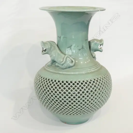 A fine Thai celadon reticulated vase