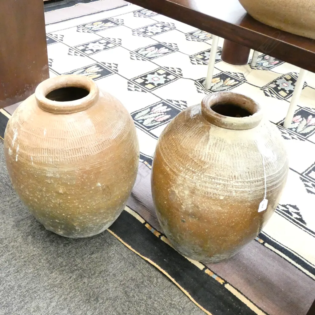 A PAIR OF CHINESE WINE STORAGE POTS 450mm TALL Image 1++